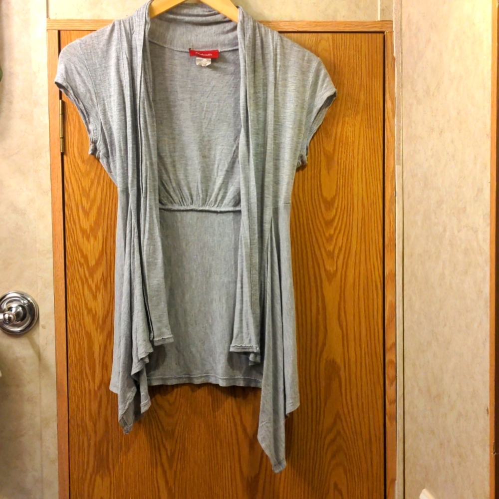 4/$20 Flawed! Panhandle Medium Cardigan Lightweight Jersey Sleeveless Gray